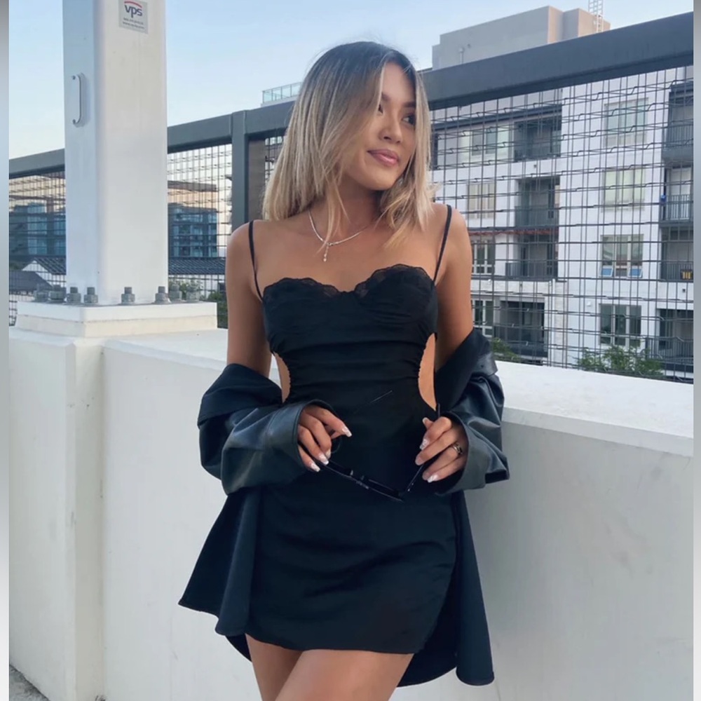 Hazel cut out mini dress black Princess Polly